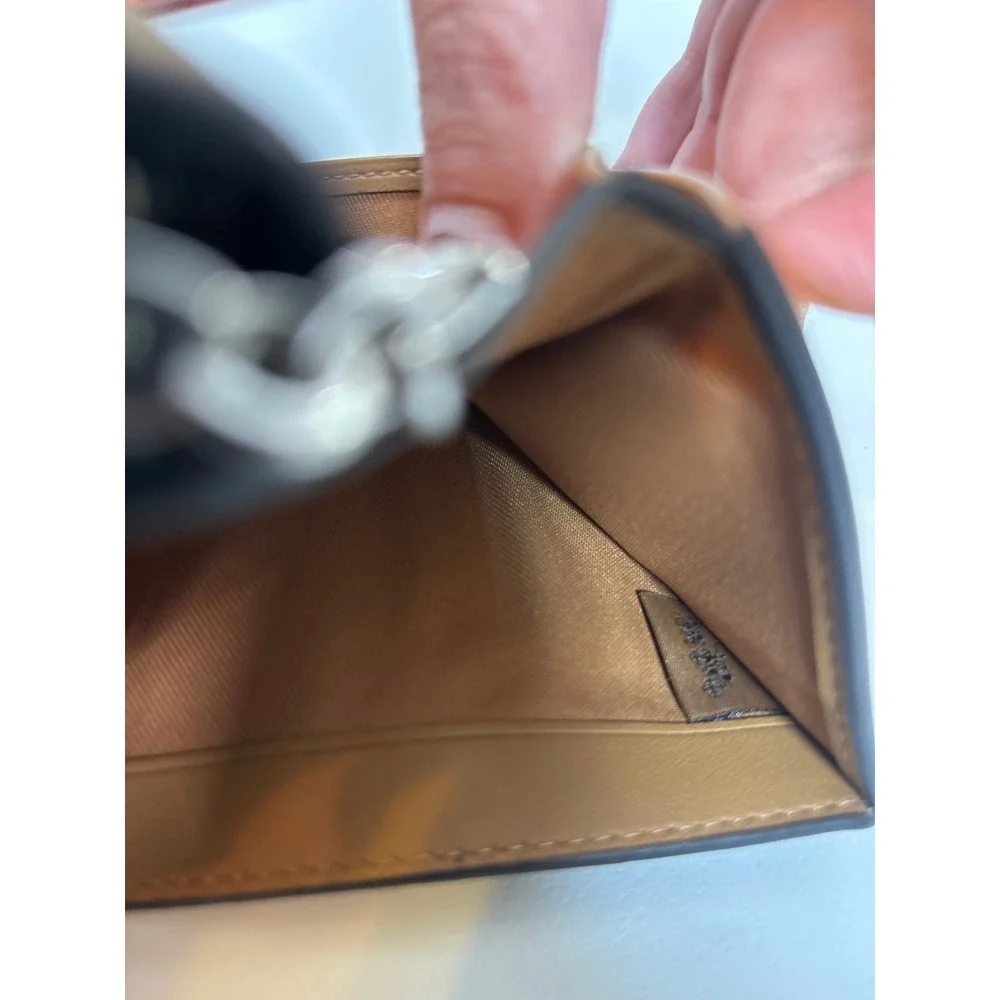 Coach Small Bifold Wallet Navy Blue Pebbled Leather Tan Interior Zip Coin Pocket
